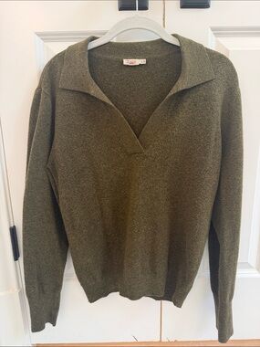 Faherty Olive Green V-Neck Collared Sweater